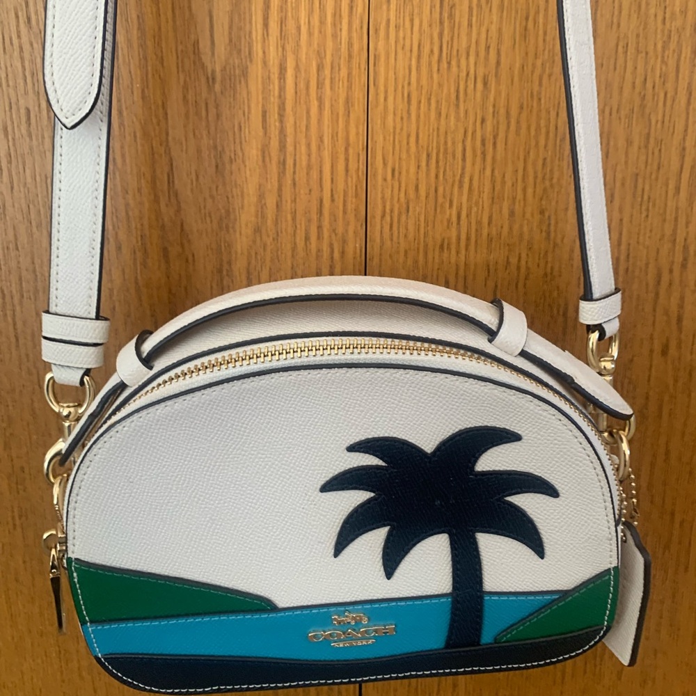 Coach New without Tags White and Blue Palm Tree Crossbody Bag